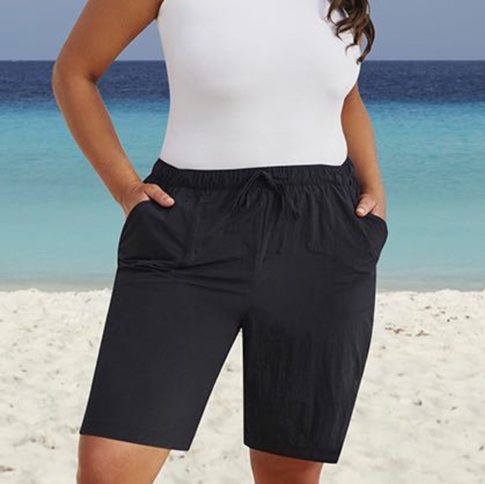 BLACK TASLON BOARD SHORT WITH BUILT-IN BRIEF